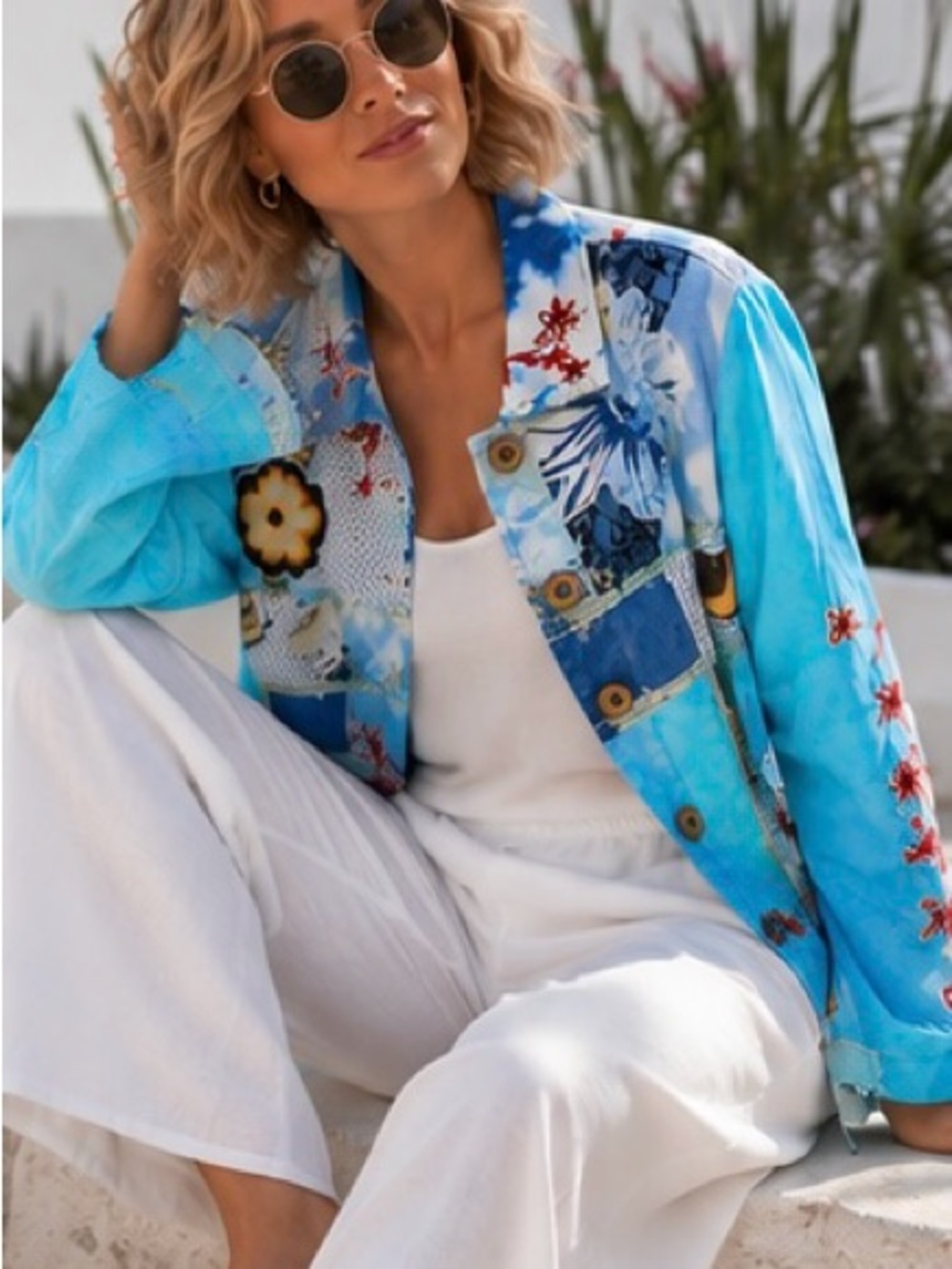 Sandy Starkman Patchwork Silk Blend Shirt Jacket – Size M